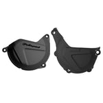 Polisport Clutch & Ignition Cover Protectors For KTM EXC-F 450/500 2013-2016, Husqvarna FE 450/501 2014-2016 Black