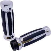 Pro-One Custom Straight Rubber Grips For Harley Davidson FLDE 1750 ABS 2018-2020 - Black/Chrome