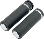 Drag Specialties Rubber Grips with Accent Rings & End Caps For Harley Davidson FLHR 1584 2008 - Black Chrome