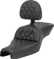 Saddlemen Roadsofa Standard Reach Lattice Stitched Seat With Backrest For Harley Davidson XL 1200 C 2004-2020 - Black
