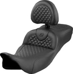 Saddlemen Roadsofa Dragon Scale Stitch Seat With Backrest For Harley Davidson FLH 1868 2021 - Black (Driver Seat Length: 39.5 cm)