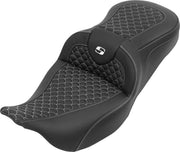 Saddlemen RoadSofa Seat For Harley Davidson FLH 1868 ABS 2021 Dragon Stitch - Black/White