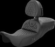 Saddlemen Honeycomb Roadsofa Seat With Backrest For Harley Davidson FLH 1868 2021 - Black (Driver Seat Length: 44.5 cm)