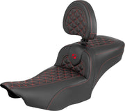 Saddlemen Roadsofa Extended Reach Seat With Backrest For Harley Davidson FLHX 1923 ABS 2024-2026 Gripper - Black/Red