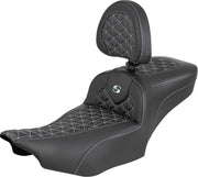 Saddlemen Roadsofa Extended Reach Seat With Backrest For Harley Davidson FLHX 1923 ABS 2024-2026 Gripper - Black/Silver