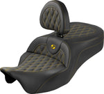 Saddlemen Roadsofa King Seat With Backrest For Harley Davidson FLH 1868 ABS 2021 Lattice Stitched - Black/Gold