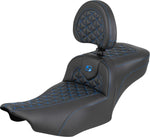 Saddlemen Roadsofa Extended Reach Seat with Backrest For Harley Davidson FLHX 1923 ABS 2024-2026 Gripper - Black/Blue