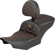 Saddlemen Roadsofa Standard Reach Seat With Backrest For Harley Davidson FLHX 1923 ABS 2024-2026 Gripper - Black/Orange