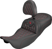 Saddlemen Roadsofa Extended Reach Carbon Fibre Seat With Driver Backrest For Harley Davidson FLH 1868 ABS 2021 - Black/Red