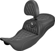 Saddlemen Roadsofa Carbon Fibre Seat with Driver Backrest For Harley Davidson FLH 1868 ABS 2021 - Black/White