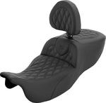 Saddlemen Roadsofa Extended Reach Seat With Backrest For Harley Davidson FLRT 1690 2015-2016 Lattice Stitched - Black