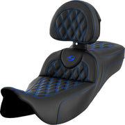 Saddlemen Roadsofa Extended Reach Seat With Backrest For Harley Davidson FLHR 1584 2008 - Black/Blue (Driver Seat Length: 42 cm)
