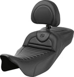 Saddlemen Roadsofa Extended Reach Carbon Fibre Tuck-n-Roll Seat With Backrest For Harley Davidson FLH 1868 2021 - Black