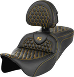 Saddlemen Honeycomb Roadsofa Seat With Backrest For Harley Davidson FLH 1868 2021 - Black/Gold (Driver Seat Length:39.5 cm)