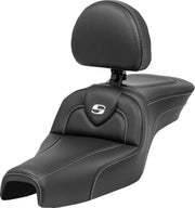 Saddlemen Roadsofa Standard Reach Carbon Fibre Seat With Backrest For Harley Davidson XL 1200 C 2004-2020 - Black