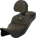 Saddlemen Honeycomb Roadsofa Seat With Backrest For Harley Davidson FLH 1868 2021 - Black/Gold (Driver Seat Length: 44.5 cm)