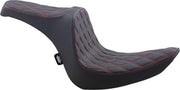 Drag Specialties Predator III Seat For Harley Davidson FLSTF 1584 2007-2010 Red Stitching Double Diamond - Black