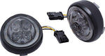 Ciro LED Fang Front Signal Light Inserts with Bezel For Harley Davidson FLD 1690 2012-2013 Black Smoke