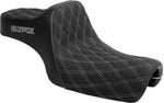 Slyfox High Noon Seat For Harley Davidson XL1200C 2004-2019 Double Diamond/Silver Logo - Black/Silver