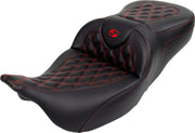 Saddlemen Roadsofa Lattice Stitch Seat For Harley Davidson FLHR 1584 2008 - Black/Red (Driver Seat Length:38 cm)