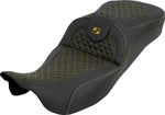 Saddlemen Extended Reach RoadSofa Seat For Harley Davidson FLH 1868 ABS 2021 Dragon Stitch - Black/Gold