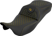 Saddlemen Extended Reach RoadSofa Seat For Harley Davidson FLH 1868 ABS 2021 Dragon Stitch - Black/Gold