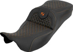 Saddlemen Extended Reach RoadSofa Seat For Harley Davidson FLH 1868 ABS 2021 Dragon Stitch - Black/Orange
