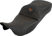 Saddlemen Extended Reach RoadSofa Seat For Harley Davidson FLH 1868 ABS 2021 Dragon Stitch - Black/Orange