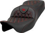 Saddlemen Roadsofa Lattice Stitch Seat For Harley Davidson FLHR 1584 2008 - Black/Red (Driver Seat Length:39.5 cm)
