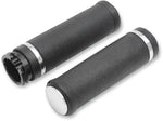 Drag Specialties Rubber Grips with Accent Rings & End Caps For Harley Davidson FL 1200 1973-1977 - Black Chrome