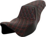 Saddlemen Lattice Stitch Step Up Seat For Harley Davidson FLHR 1584 2008 - Black/Red (Driver Seat Length: 40.5 cm)