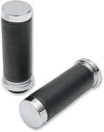 Drag Specialties Textured Black Rubber Grips For Harley Davidson FL 1200 1973-1977 - Black Chrome