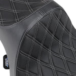 Drag Specialties Predator III Seat For Harley Davidson XL 1200 C 2004-2020 Silver Stitching Double Diamond - Black Silver