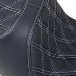 Drag Specialties Extended Reach Predator III Seat For Harley Davidson FLHR 1584 2008-2011 Double Diamond - Black/Silver