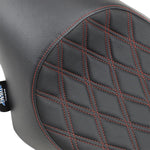 Drag Specialties 3 4 Solo Seat For Harley Davidson XL 1200 C 2004-2020 Double Diamond Red Stitching - Black Red