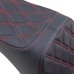 Drag Specialties Predator III Seat For Harley Davidson FLSTF 1584 2007-2010 Red Stitching Double Diamond - Black