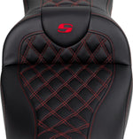 Saddlemen Roadsofa Lattice Stitch Seat For Harley Davidson FLHR 1584 2008 - Black/Red (Driver Seat Length:38 cm)
