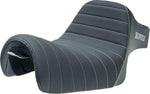 Slyfox High Noon Seat For Harley Davidson XL1200C 2004-2020 Classic Stitch/Silver Logo - Black/Silver