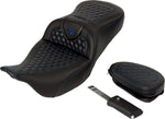 Saddlemen Honeycomb Roadsofa Seat With Backrest For Harley Davidson FLH 1868 2021 - Black/Blue (Driver Seat Length: 39.5 cm)