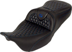 Saddlemen Honeycomb Roadsofa Seat With Backrest For Harley Davidson FLH 1868 2021 - Black/Blue (Driver Seat Length: 39.5 cm)