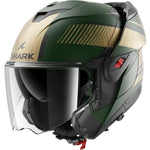 Shark Oxo Sikter Flip Front Motorcycle Helmet - Matt Green Chrome Gold