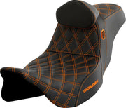 Saddlemen Pro Series SDC Performance Carbon Grip Seat With Backrest For Harley Davidson FLHFB 1868 2023 - Black/Orange