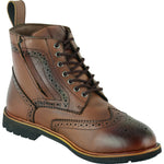 Black Officer Brogue Motorcycle Boots