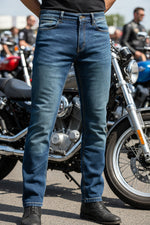 Black Blockade Straight Leg Motorcycle Jeans Blue Lifestyle