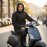 Black Premium Rocksolid Armoured Motorcycle Jacket Lifestyle