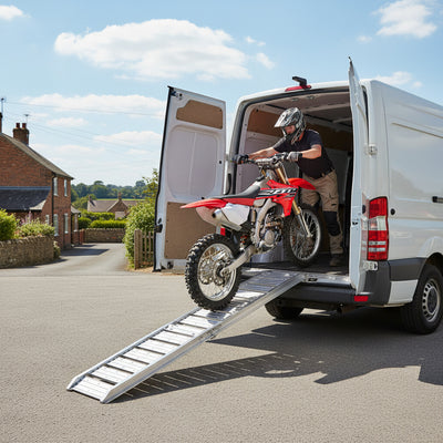 Black Pro Range Aluminium Folding Motorcycle Loading Ramp (B5383) Lifestyle
