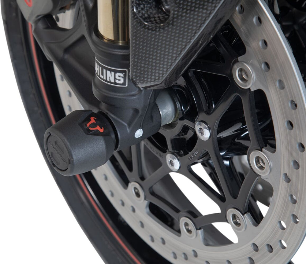 SW Motech Front Axle Slider Set - Triumph Tiger 800 XRX 2015-2020 - Black