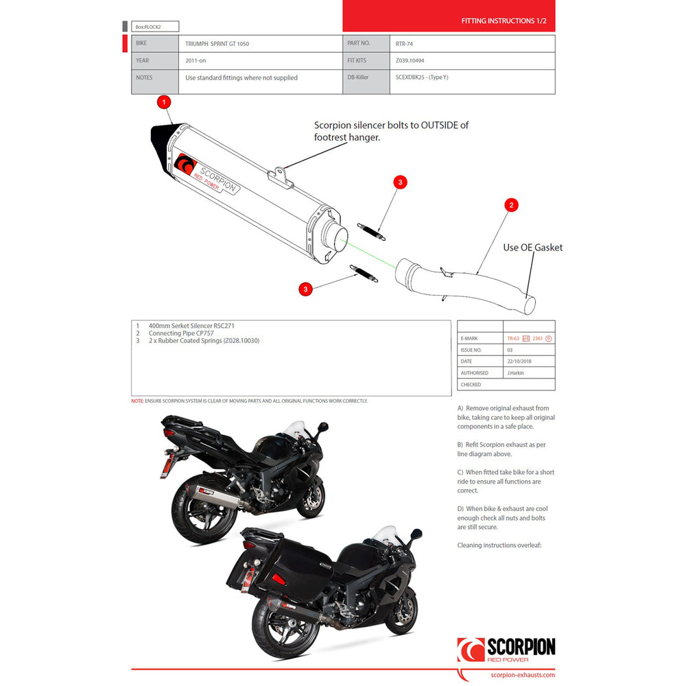 Scorpion Serket Taper Stainless Oval Exhaust For Triumph Sprint GT 2011-2016