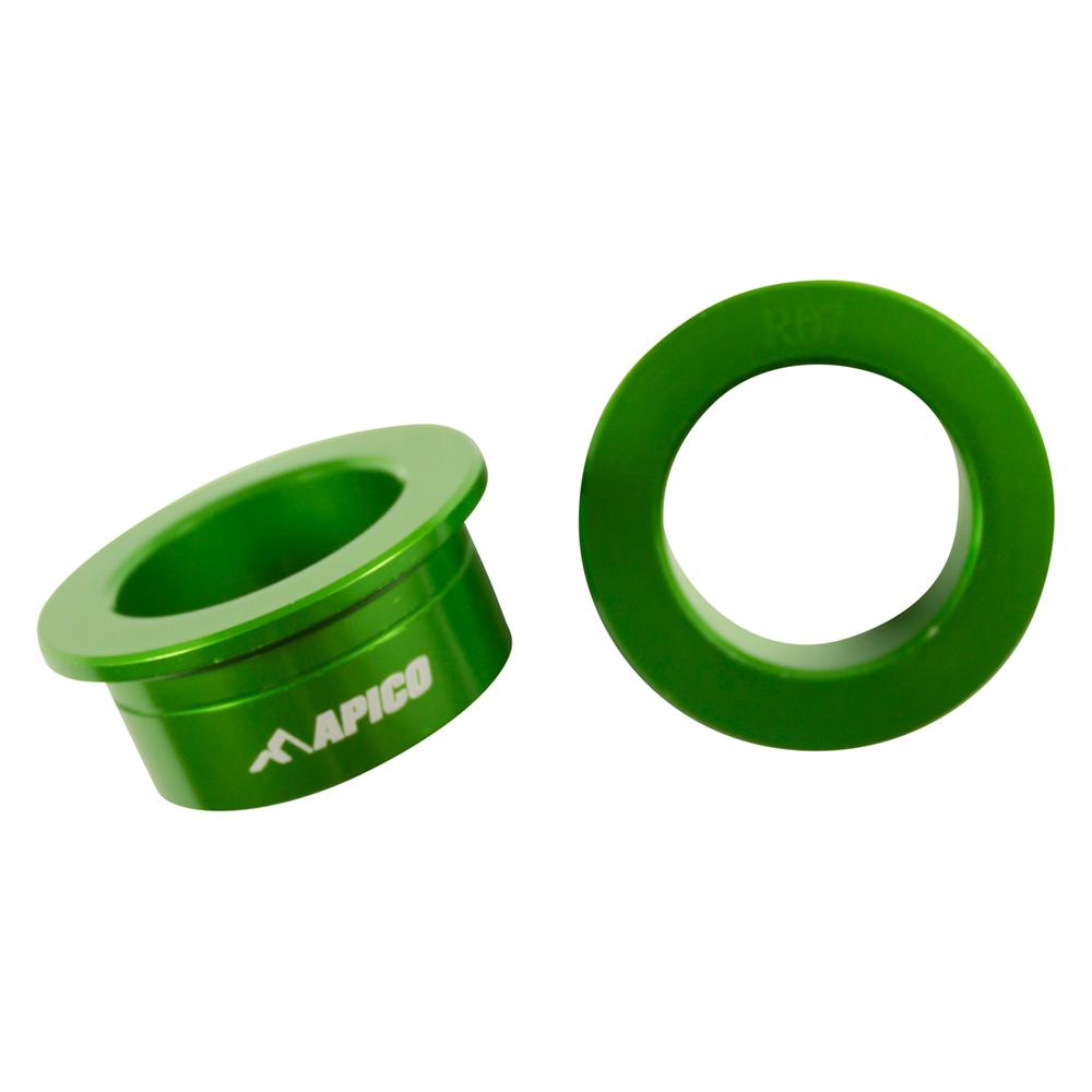 Apico Rear Wheel Spacers For Kawasaki KX 125/250 2003-2008, KXF 250/450 2004-2023, KX 250/450XC 2021-2023 Green