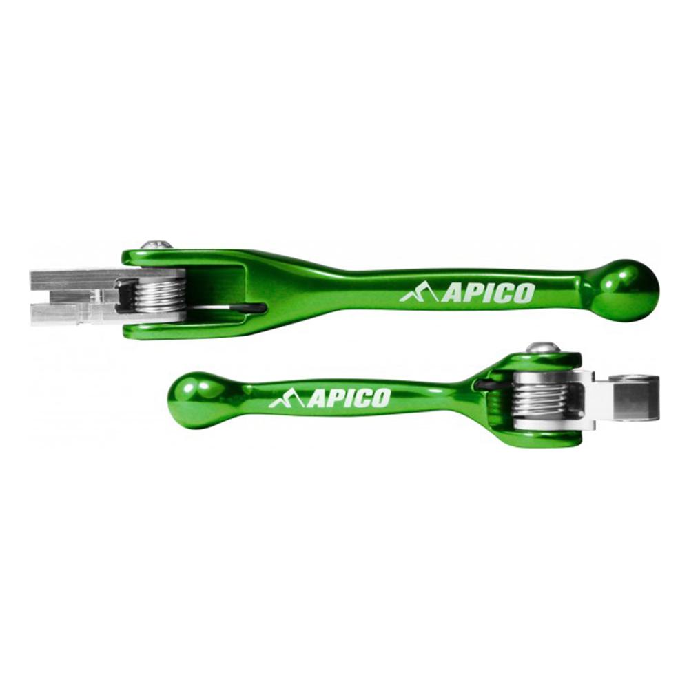 Apico Set Of Flexi Levers For Kawasaki KXF250 2021-2023, KXF450 2019-2023, KX 250/450XC 2021-2023 Green